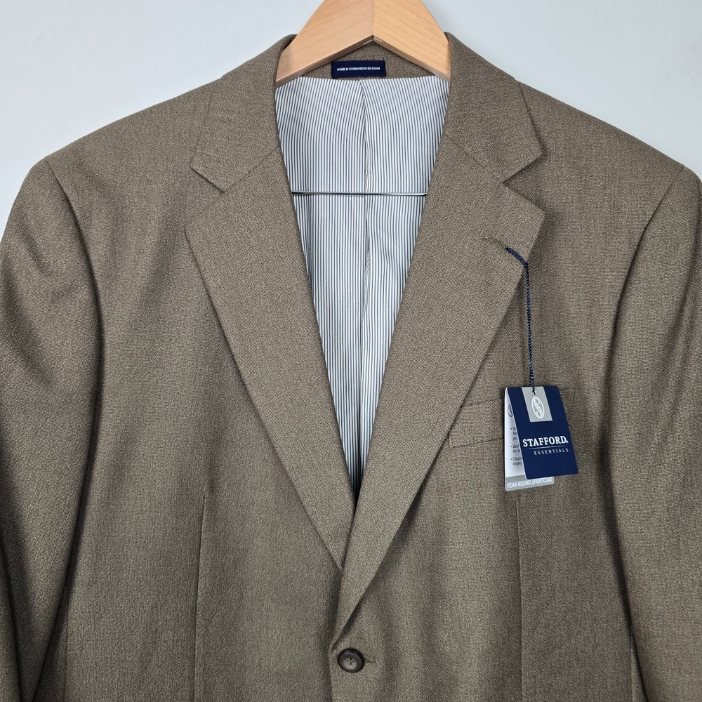 Stafford‎ Mens Taupe Blazer 44 Regular Classic Fit Sport Coat NWT $180 Polyester
